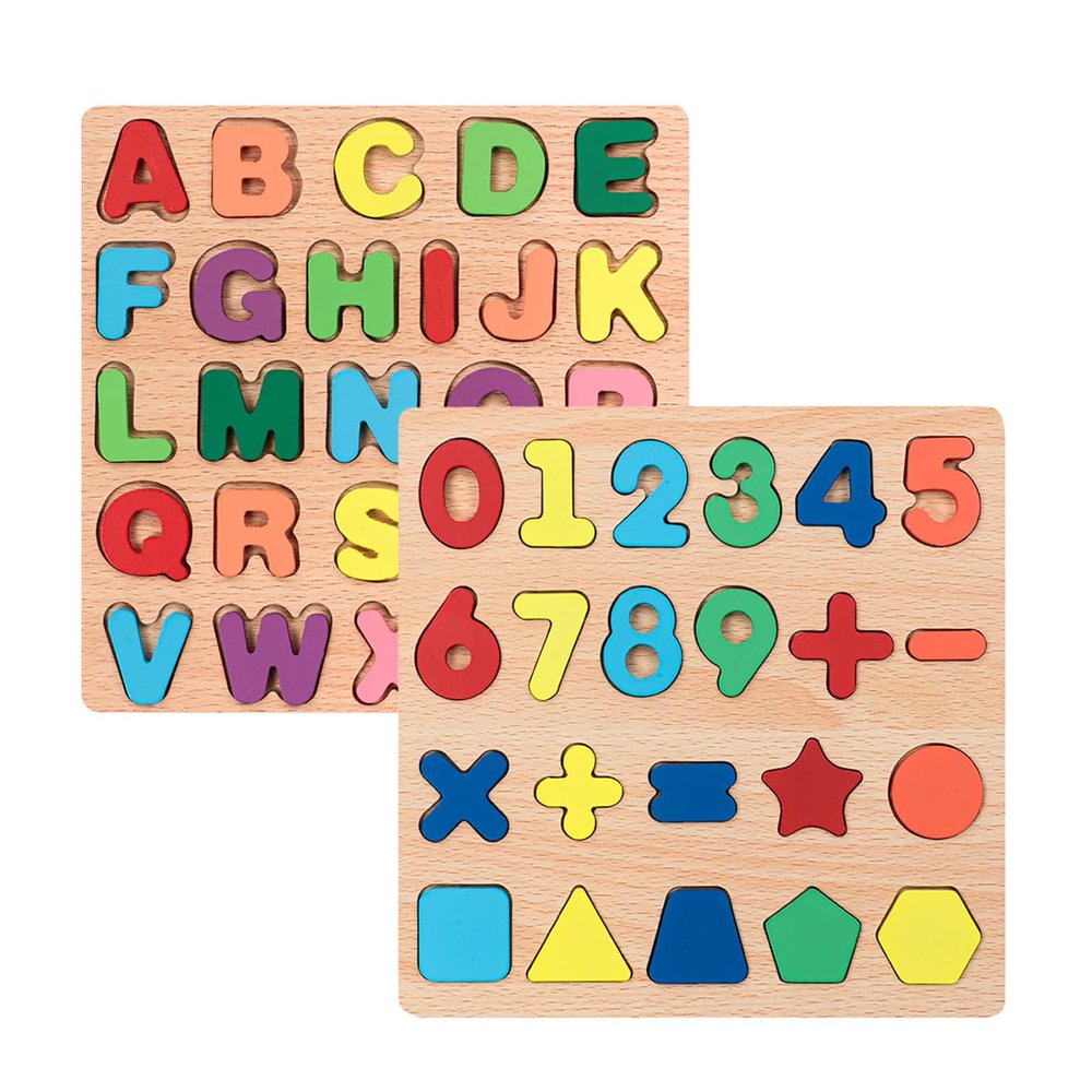 Wooden Puzzles for Toddlers, 2pack Alphabet Shape Puzzles for Kids Wooden Montessori Toddler Alphabet Number Shape for Kids 3 Years Old Boys & Girls