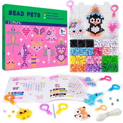 LORHAKI Bead Pets Kit, Art Craft Gift for Kids, Bead Animals Keychain, Art Craft Set for Beginners with Instructions, Pony Beads for Keychain Making Kit, DIY Jewelry Making Kit for Girls