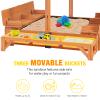Aivituvin Kids Wooden Sandbox for Backyard, Large Sand Box with 2 Bench Seats and Toy Bin Storage- Bottomless Sand Pit view 2