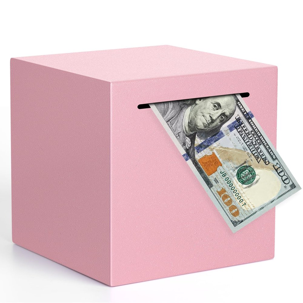 Adults Piggy Bank Must Break to Open, Unbreakable Stainless Steel Piggy Bank for Adults, Metal Savings Box for Cash Saving (Pink, 4.72 inch)