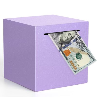 Adults Piggy Bank Must Break to Open, Unbreakable Stainless Steel Piggy Bank for Adults, Metal Savings Box for Cash Saving (Purple, 4.72 inch)