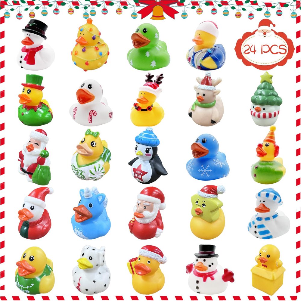 24 PCS Christmas Rubber Ducks,Baby Bath Toys Assorted Duckies,Christmas Party Favor for Kids,Christmas Style Design Ducks Toys for Christmas Stocking Stuffers,Baby Showers,Birthday Gifts(Christmas)