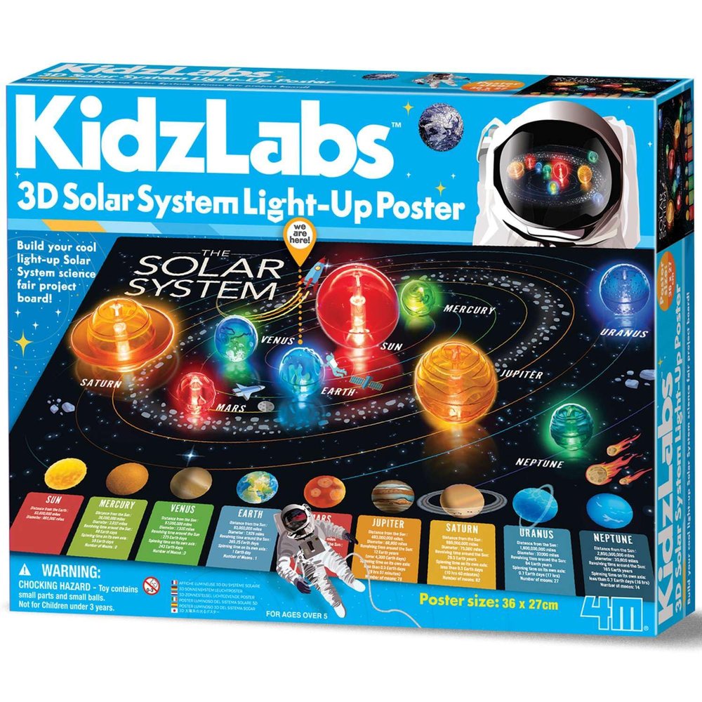 3D Solar System Light-Up Poster - Interactive Science Project Kit for Kids Ages 5+ - Build and Illuminate Your Own Solar System!