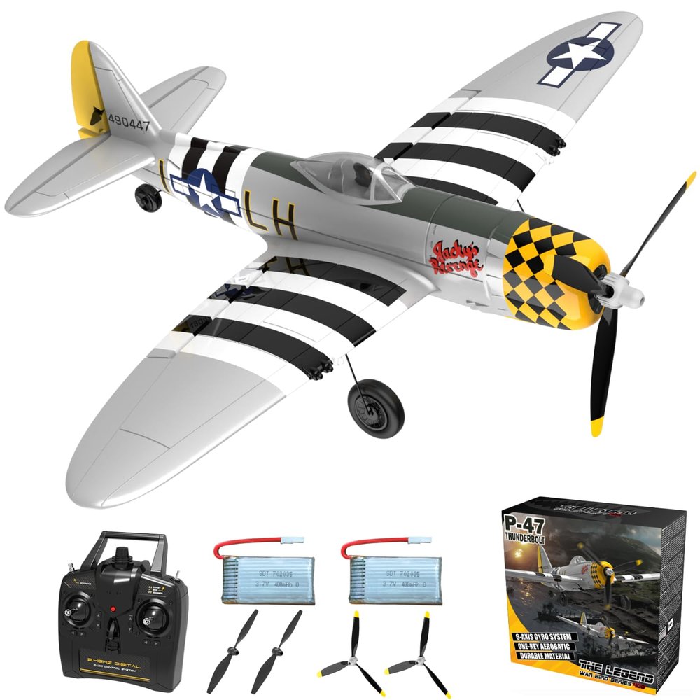ANBURI RC Plane 4-CH RC Airplane RC Airplane Ready to Fly Upgrade P47 Thunderbolt Remote Control Airplanes for Beginners Adult with Beginners with Xpilot Stabilization System, & One Key Aerobatic