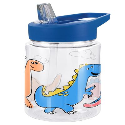 LOGOVISION Kids Tritan Plastic Water Bottle with Straw Lid and Handle, Reusable Tumbler for Toddlers, Unisex for Girls and Boys, 12oz, Dinosaur Walk