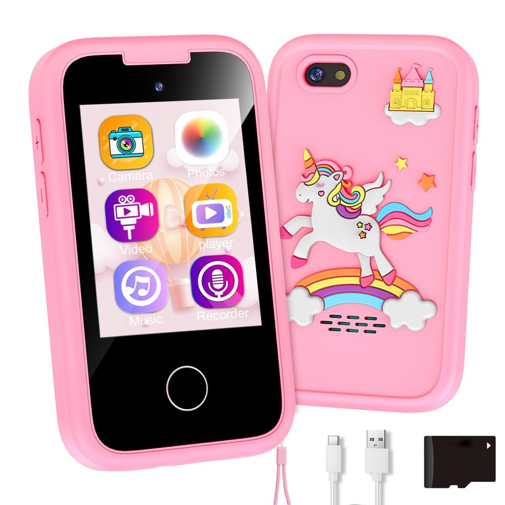 Kids Smart Phone for Girls, Christmas Birthday Gift for Girls Age 3-8, Children's Pretend Play Phone, Toddler Fake Cell Phone with Games, MP3 Music Player, Toys for 3 4 5 6 7 8 Years Old(Pink)
