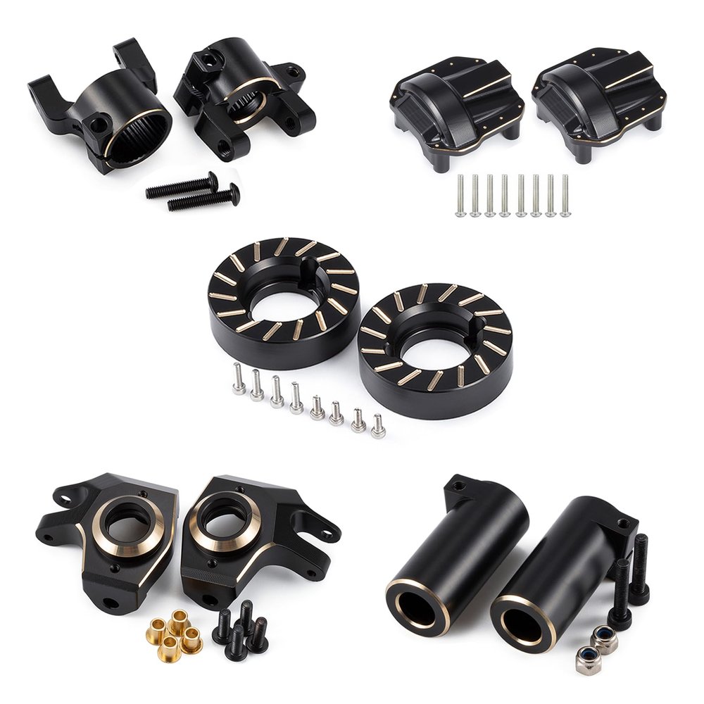 402g SCX10 II Brass Weights Set Diff Cover Steering Knuckles C Hub Link Mounts Clamping Lockouts with Wheel Counterweights for 1/10 RC Crawler AR44 Axial SCX10 Upgrades