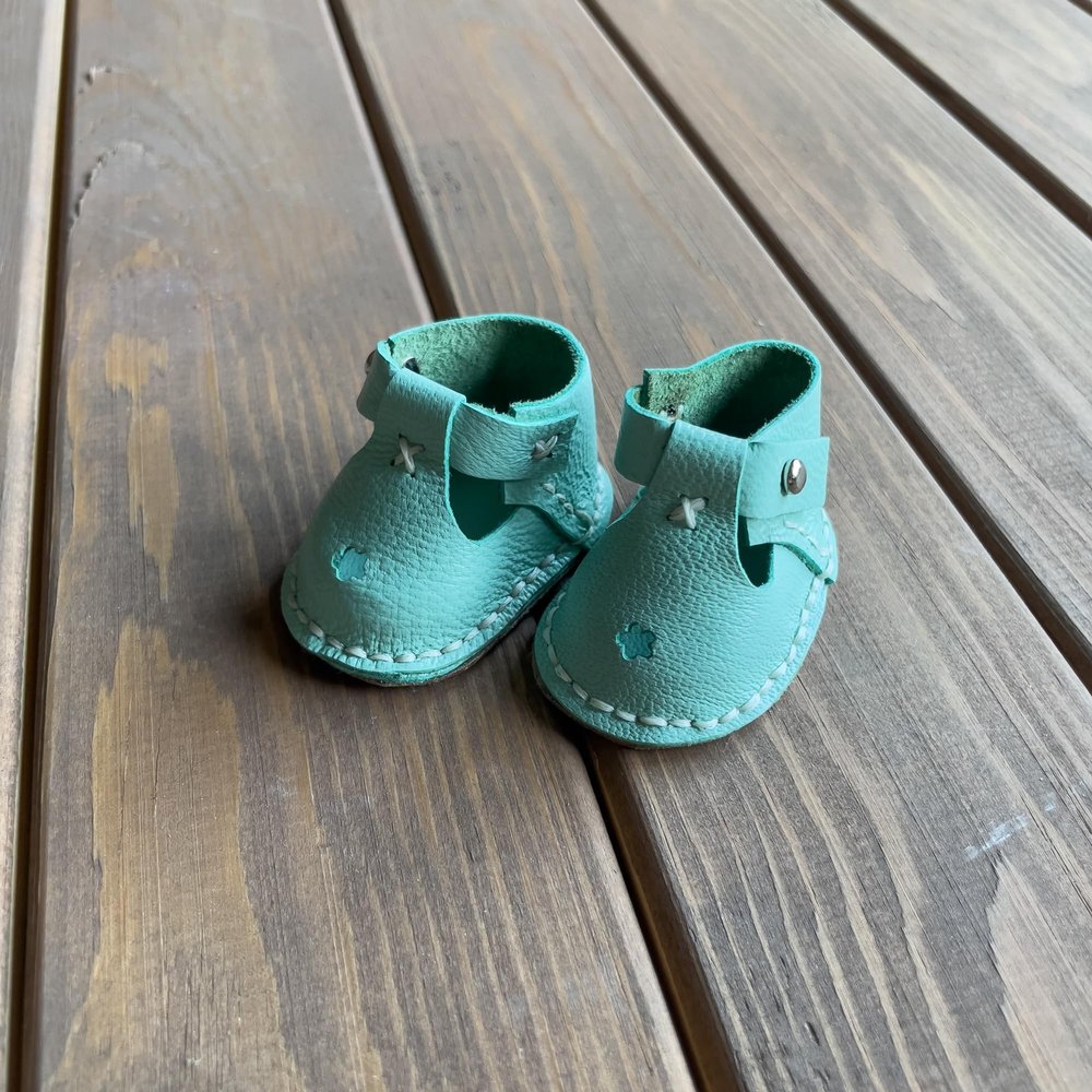 Waldorf Doll Light Blue Shoes for 16-14 inch Dolls | Handmade Leather Doll Footwear & Boots (Without Lace)
