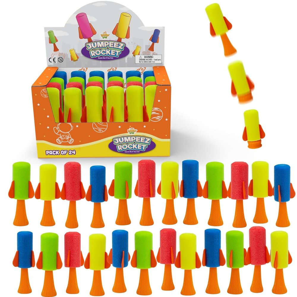 IPIDIPI TOYS Jumpeez Jumping Rocket Poppers 24-Pack Spring Launcher Toys for Kids Easter Basket Stuffers for Kids, Birthday Party Favors, Goodie Bag Stuffers, Easter Egg Fillers