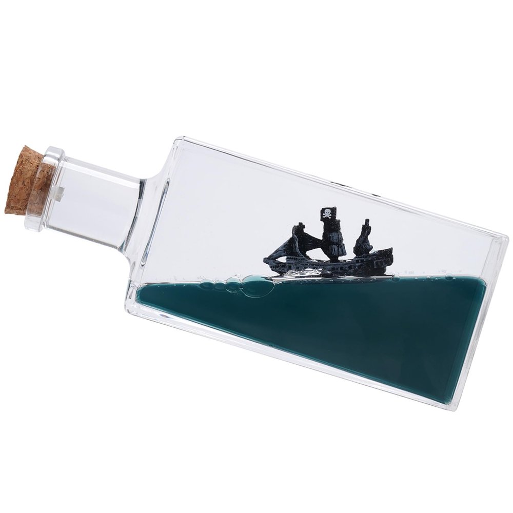 Honsheng Unsinkable Black Pearl Pirate Simulator Toy Wavey Boat in a Box Liquid Wave Cruise Fluid Ship Decoration Ornament for Car Decoration Paperweight Desk Toy Gifts