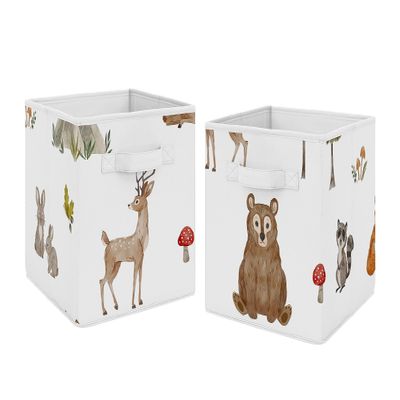 Sweet Jojo Designs Woodland Forest Animals Boy Girl Gender Neutral Unisex Collapsible Fabric Storage Cubes Foldable Bins Organizer Boxes Kids Baby Childrens Toys 2 Set - Animal Friends Bear Watercolor