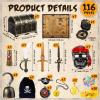 116 Pieces Pirate Treasure Toys, Pirate Treasure Box with Coins Jewels Gems and Pirate Map Compass Telescope for Boy Girl Halloween Cosplay Props Pirate Theme Party Decoration Favor (Cute Style) view 2
