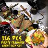 116 Pieces Pirate Treasure Toys, Pirate Treasure Box with Coins Jewels Gems and Pirate Map Compass Telescope for Boy Girl Halloween Cosplay Props Pirate Theme Party Decoration Favor (Cute Style) view 3