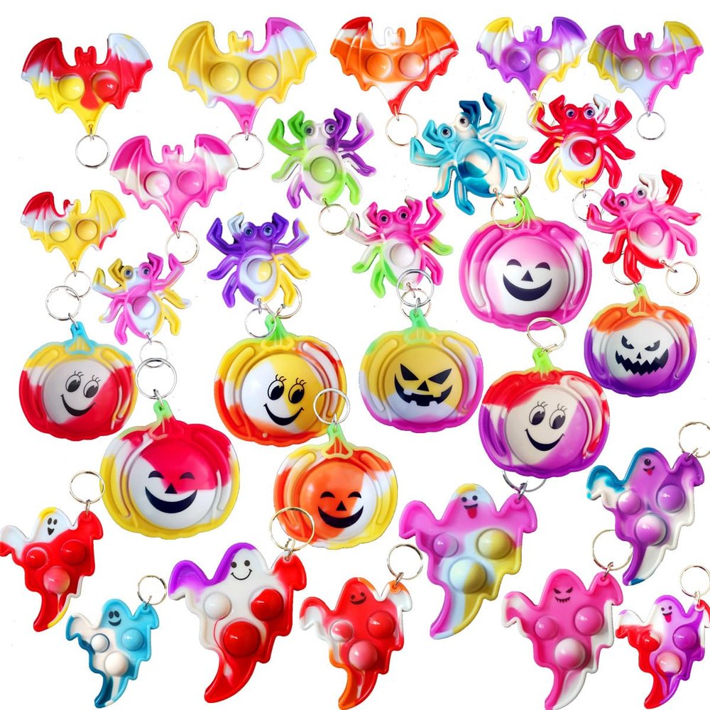 100 Packs Bulk Halloween Pumpkin Spider Ghost Bat Fidget Mini Pop for Kids Party Favors and Classroom Students Gifts