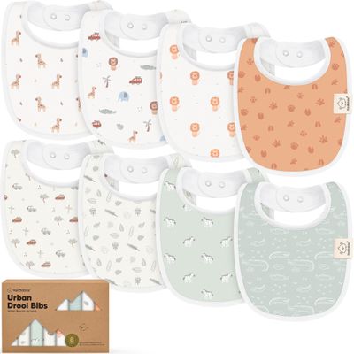 8-Pack Organic Baby Bibs for Boys, Girls - Soft Cotton Drooling and Teething Bibs for Baby Girl & Boy, Extra Absorbent, Easy To Clean & Put On for Toddler, Newborn, Infant 0-24 Months (Wilderness)