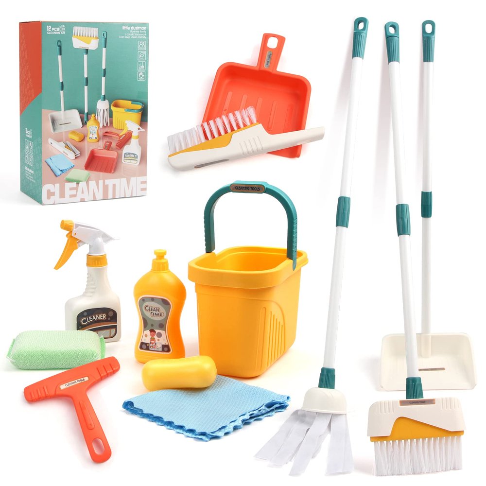 Jenilily Detachable Kids Cleaning Toy Set - Broom, Mop, Dustpan, Brush, Rag Play, Housekeeping Kit, STEM Really Clean Toys Gift for Girls & Boys