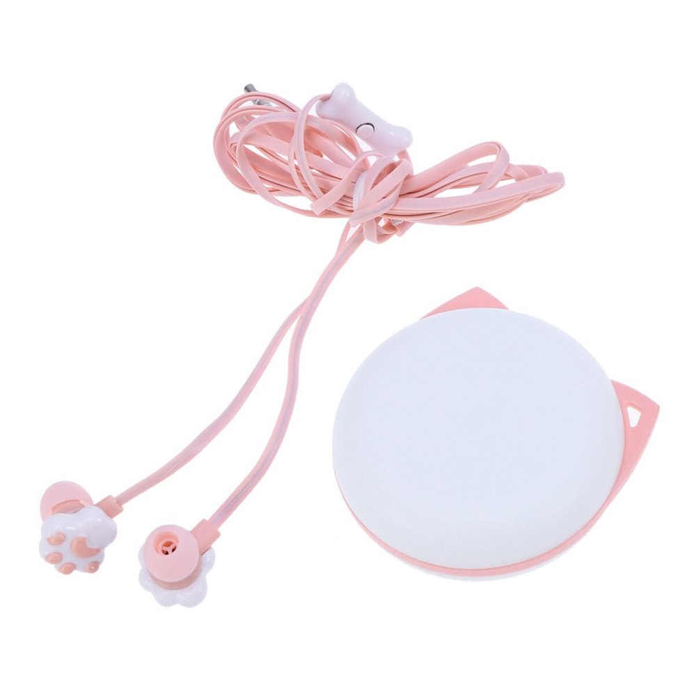 ibasenice Pink Cartoon Headphones for Kids Kitten Claw Earphones with Storage Case 3.5mm Jack