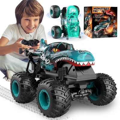 Gohero Monster Truck Toys, 2.4Ghz Remote Control Monster Trucks for Boys Age 4-7, 1:20 Dinosaur Toys with Light & Music,RC Truck with Stunt, 360 Spin, Walk Upright& Drift, Dinosaur Toy for Kids 3-5.