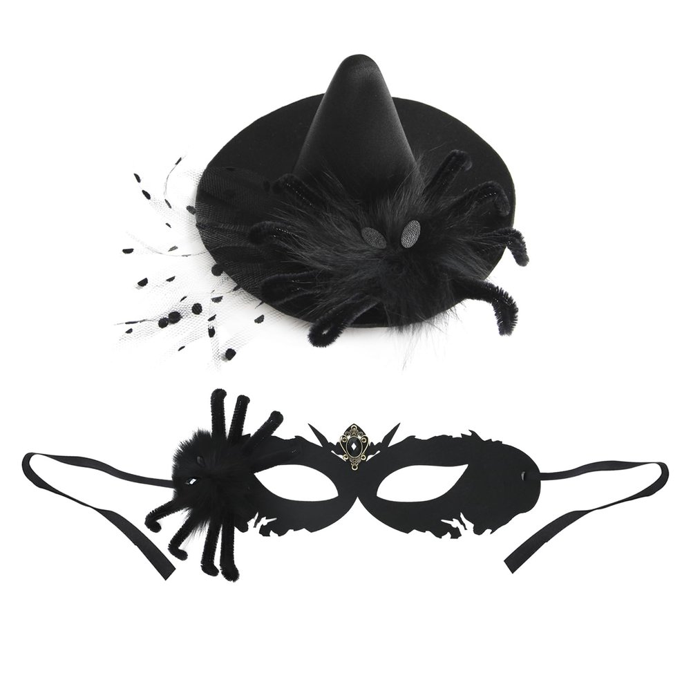 Witch Hat and Mask Set Costume Witches Hats Wizard Hat with Skeleton Skull Hand Spider for Christmas Halloween