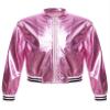 Jhaoyu Kids Girls Boys Metallic Bomber Moto Jacket Coat Hip Hop Jazz Modern Dance Top Disco Party Wear Light Pink 8 Years view 3