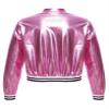 Jhaoyu Kids Girls Boys Metallic Bomber Moto Jacket Coat Hip Hop Jazz Modern Dance Top Disco Party Wear Light Pink 8 Years view 4