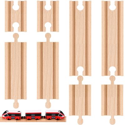Liliful Pack of 8 Wood Train Track Expansion Packs Compatible with Most Train Tracks (2 Sizes,Mixed Straight)