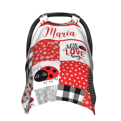 Personalized Baby Car Seat Canopy for Babies, Custom Name Lady Bug Baby Car Seat Covers for Girls, Opening Minky Nursing Breastfeeding Cover for Infant, Carseat Canopies for Newborn