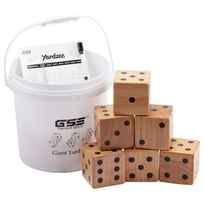 GSE Games & Sports Expert 3.5-Inch Premium Oak Giant Yard Dice Set with Bucket and Yardzee & Farkle Scorecard. Outdoor Backyard Lawn Game for Family