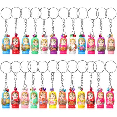 SHOWERORO 24 Pcs Matryoshka Keychain Russian Dolls Key Rings Russian Nesting Dolls Keychains Backpack Key Pendant Keychains for Car Keys Funny Keychain Cartoon Wooden Little Child