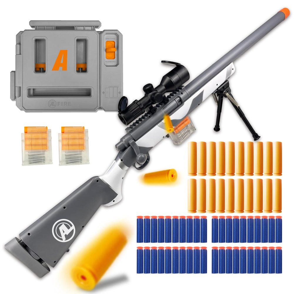 GINCHO M24 Soft Bullet Blaster Empty Shell Ejecting Design, Upgraded Scope, Fast Dart Loader, 40 Soft Foam Darts, 20 Shells, 2 Magazines for Ages 14+ and Adult Players