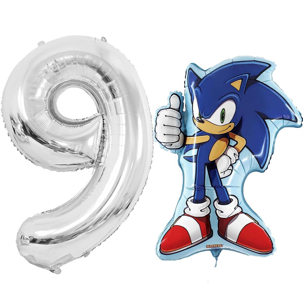 Toyland Sonic The Hedgehog Foil Balloon Pack - 1 x 29" Character Shape Balloon & 1 x 40" Number Balloon - Kids Party Decorations