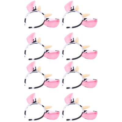 ABOOFAN 8Pcs Animal Headband with Cow Print Horns and Ears, Elastic Hair Hoop for Halloween, Christmas Party, Cosplay Costume Accessory