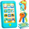 Pretend Toddler Phone, Learning Toy Phone Set,Keyfob Key Toy and Credit Cards Set, Kids Cellphone, Girls Boys Birthday Gifts for 1 2 3 Year Old,Baby Blue, Kids Presents, Easter Basket Stuffers view 1