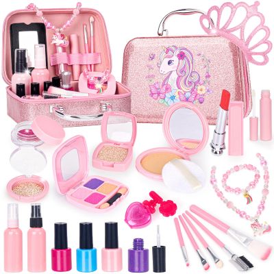 Pretend Makeup for Toddlers, Kids Pretend Makeup Kit for Girls Fake Makeup Toys with Cosmetic Bag, Play Makeup for Little Girls Age 3 4 5 6 7 Christmas Birthday Gifts Toys (Fake Makeup)
