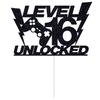 Black Glitter Level 16 Unlocked Cake Topper, Happy 16th Birthday Cake Decor, Teens Gaming Theme 16th Birthday Party Decorations view 2