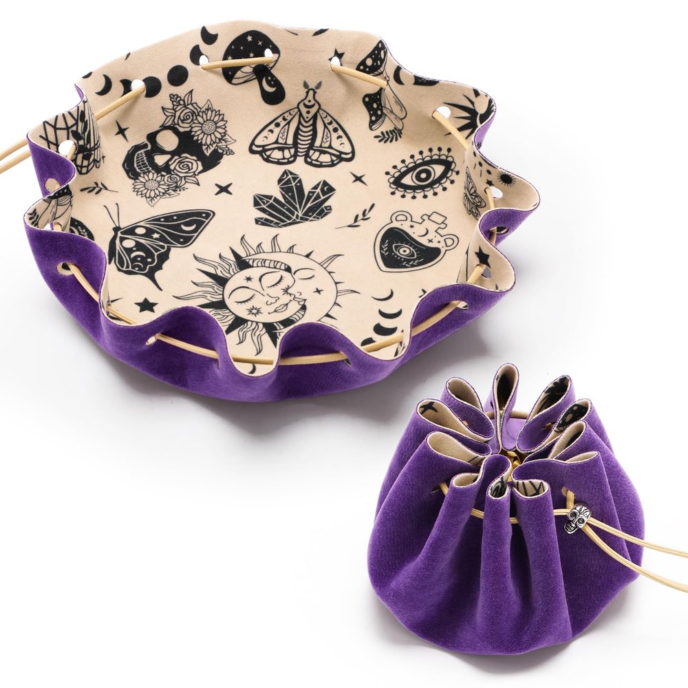 Rolling Purple Drawstring Bag with Purple Drawstring Bag DND Felt Dice Tray - Perfect for RPG Players, Tabletop Gamers, Small Accessories Storage - Ideal for Jewelry, Coins, Keys