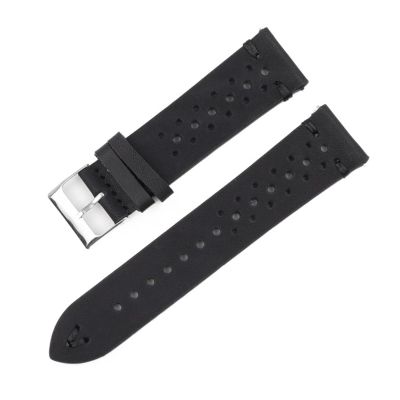 REFKIT Leather Watch Band 18mm 20mm 22mm 24mm Vintage Porous Watch Strap Handmade Watch Accessories(Black bk line,24mm)