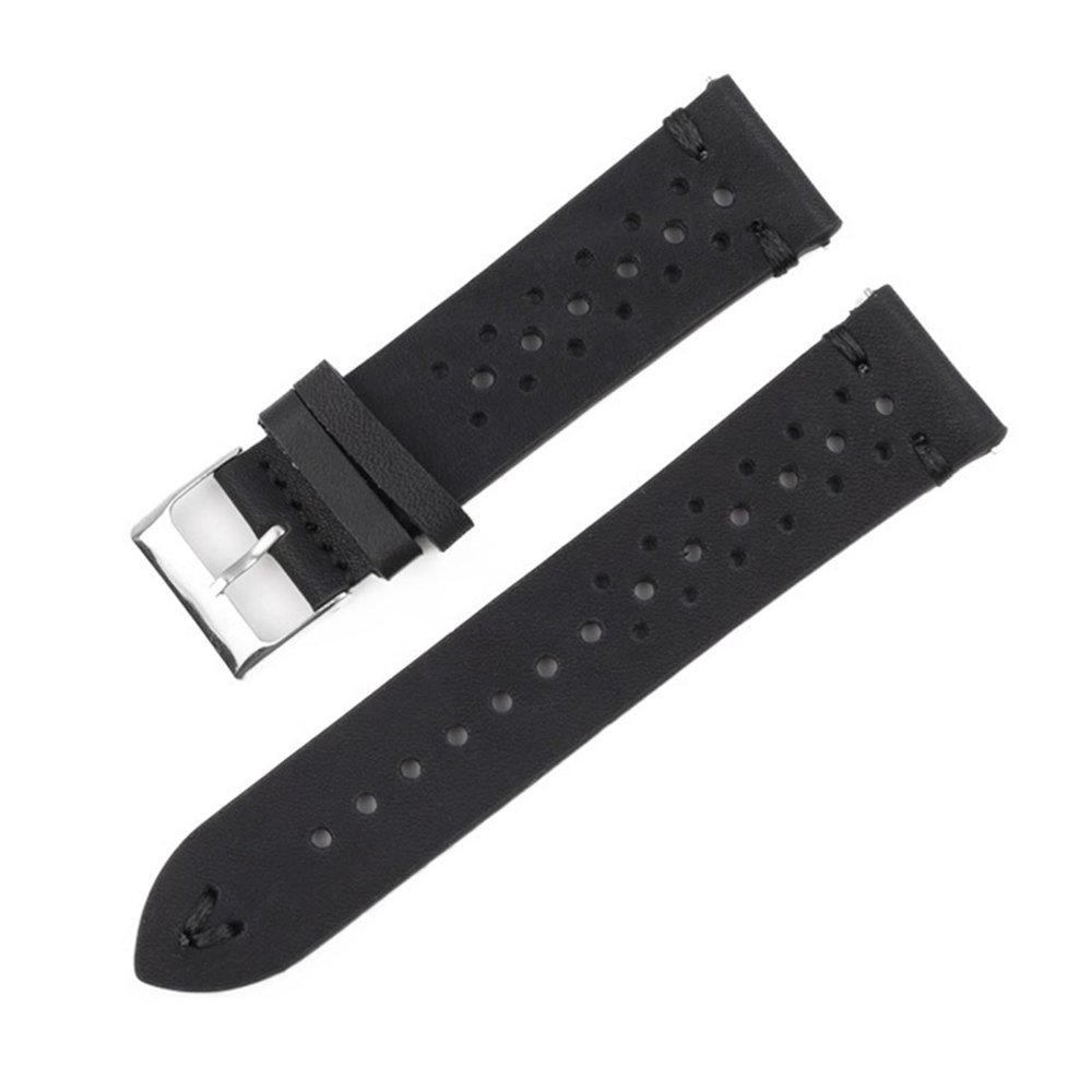 REFKIT Leather Watch Band 18mm 20mm 22mm 24mm Vintage Porous Watch Strap Handmade Watch Accessories(Black bk line,24mm)