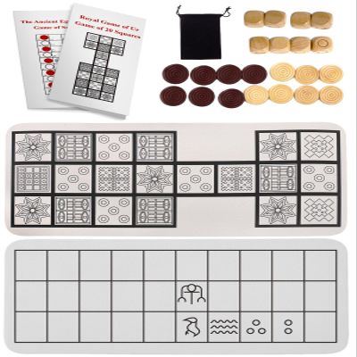 Ancient Board Game of UR & Senet - 1 Board + 8 Wooden Dice + 14 Wooden Pieces + 2 Game Instructions