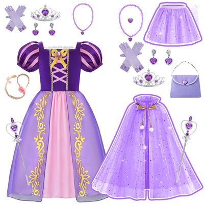 Aoiviss Purple Princess Costume for Girls with 11PCS Princess Cape & Skirt Set for Halloween Party Birthday 6-7/130
