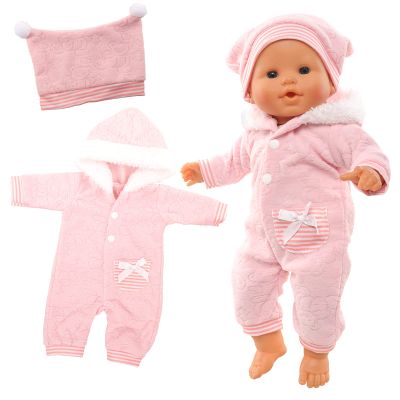 Miunana Baby Doll Clothes 14 to 16 Inch Doll Pink Jumpsuit Hooded Outfits with Cap Handmade Rompers Clothing Set