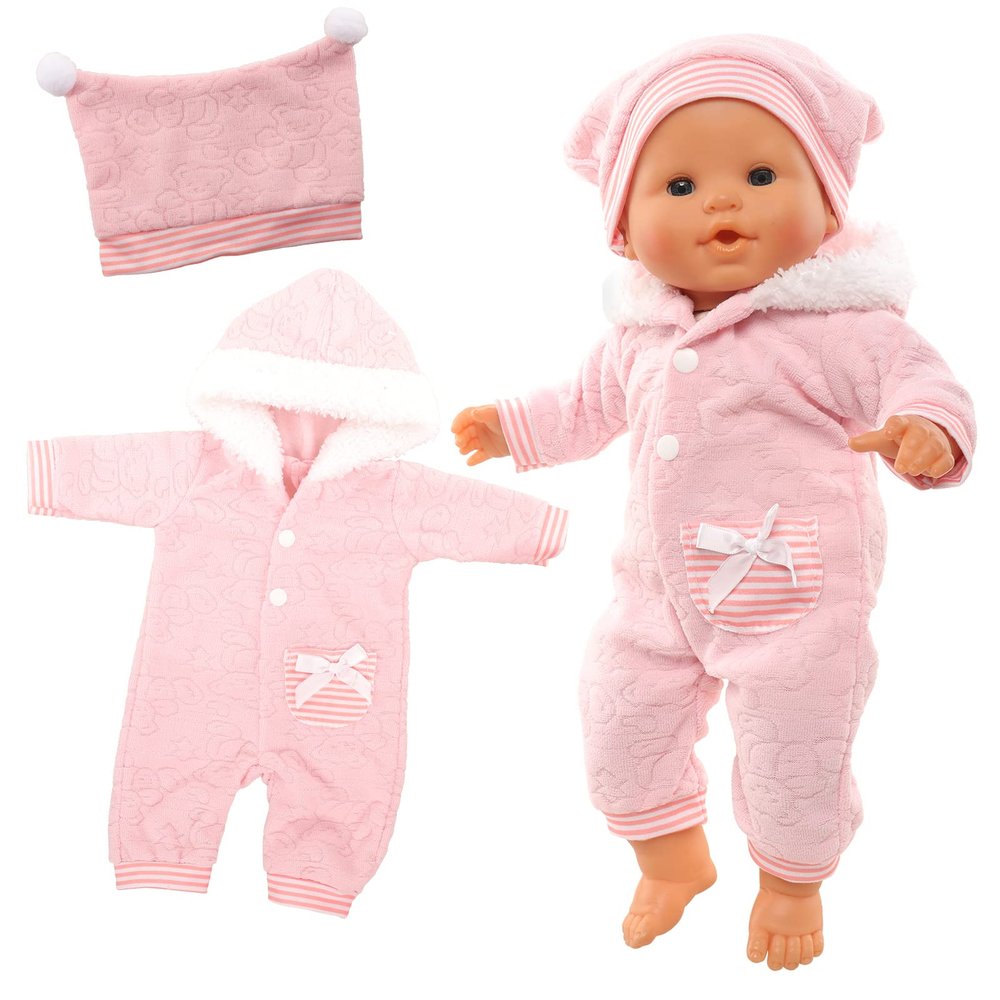 Miunana Baby Doll Clothes 14 to 16 Inch Doll Pink Jumpsuit Hooded Outfits with Cap Handmade Rompers Clothing Set