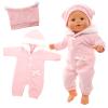 Miunana Baby Doll Clothes 14 to 16 Inch Doll Pink Jumpsuit Hooded Outfits with Cap Handmade Rompers Clothing Set view 1