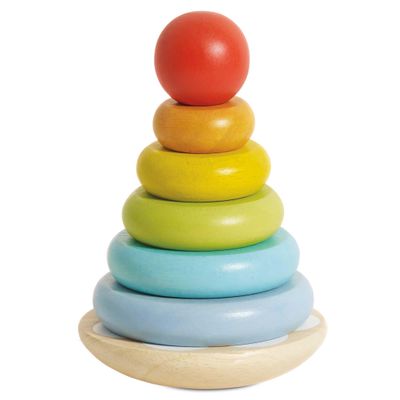 Le Toy Van Wooden Rainbow Stacker | Girl & Boy 7 Piece Rainbow Wobbling Ring Stacker Suitable for 18+ Months