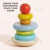 Le Toy Van  Wooden Rainbow Stacker | Girl & Boy 7 Piece Rainbow Wobbling Ring Stacker  Suitable for 18+ Months view 4