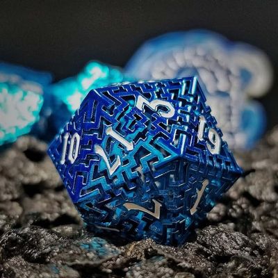 Sage's Portal Labyrinths DND Dice Set 7-Pc Hollow Metal Weave Polyhedral Dungeons and Dragons TTRPG Pathfinder Dice Set (Blue)
