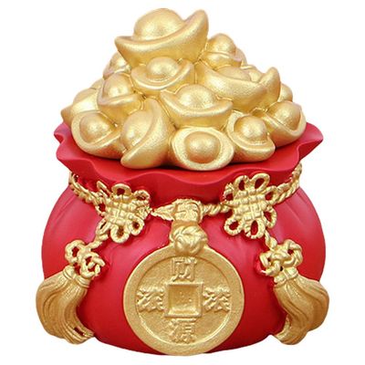Abaodam Lucky Money Bag Decoration Wealth Statue Feng Shui Coin Bank New Year Piggy Bank Home Accessories Chinese Feng Shui Statue Money Bag Figurine Cartoon Office Asia Resin