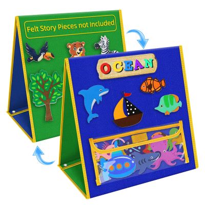 AKAYOK Foldable Felt Board for Toddlers - Double-Sided Flannel Boards Stories for Preschool Learning, Interactive Storytelling & Play | 13" x 12" Portable Velcro Board for Kids, Home & Classroom Use