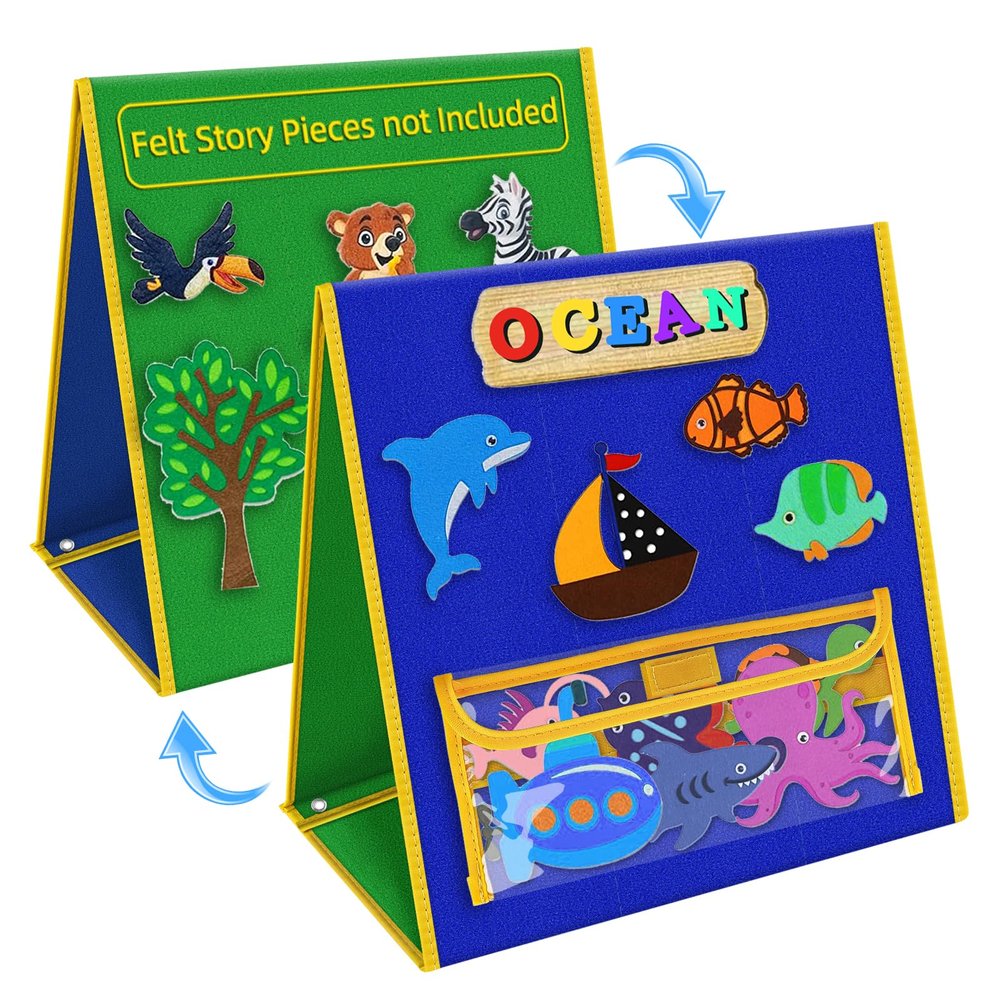 AKAYOK Foldable Felt Board for Toddlers - Double-Sided Flannel Boards Stories for Preschool Learning, Interactive Storytelling & Play | 13" x 12" Portable Velcro Board for Kids, Home & Classroom Use