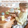Wooden Tea Party Set for Little Girls, 34 PCS Wooden Tea Set for Toddlers 3-5, Pretend Play Kids Wood Tea Set Toy, Play Kitchen Accessories with Play Food, Improve Imagination view 2